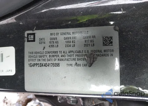 2014 Buick Verano из США, поврежденный, VIN 1G4PP5SK4E4176096